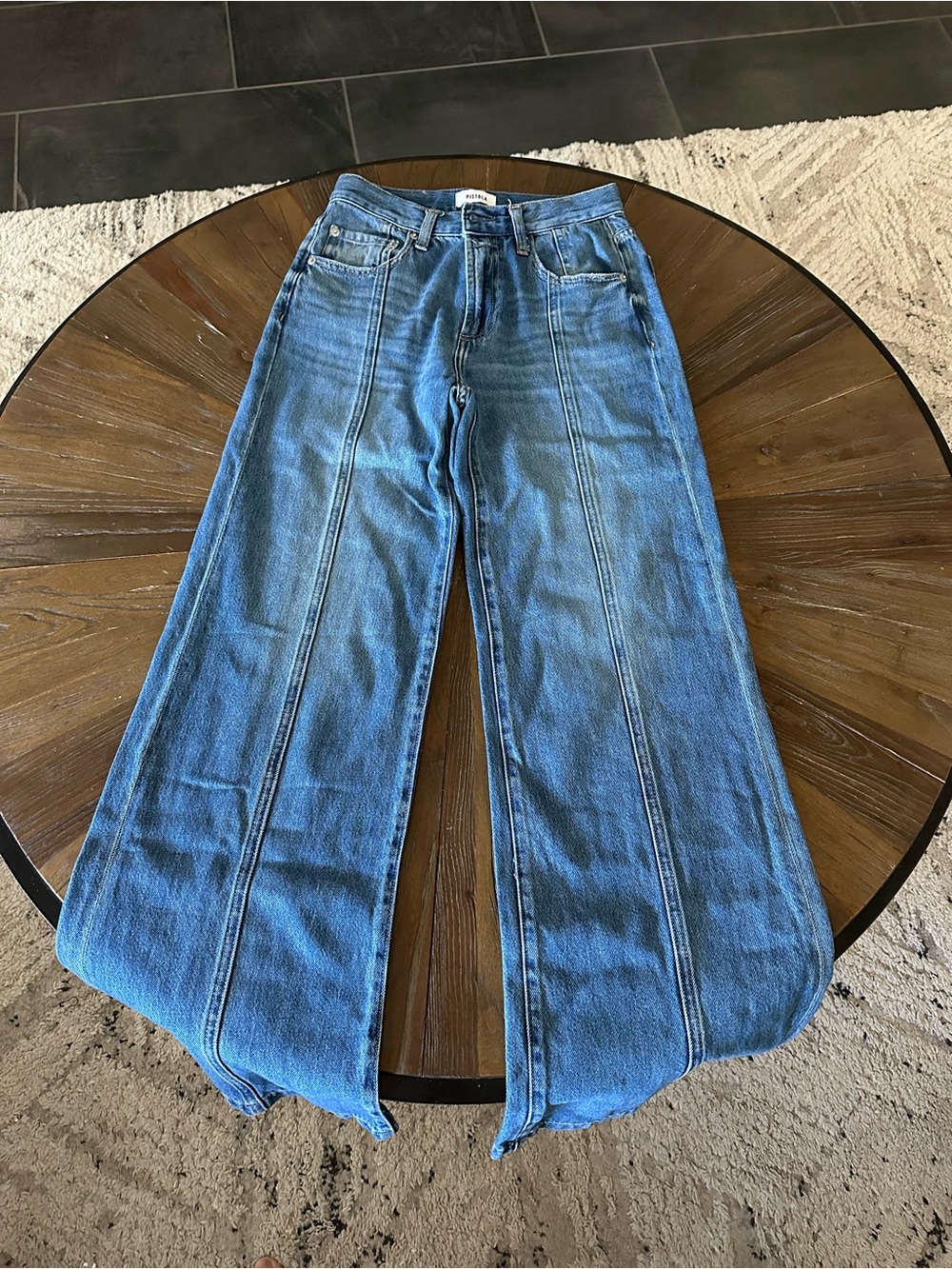 Pistola Wide-Leg Blue Jeans with Front Panel Detail - Women